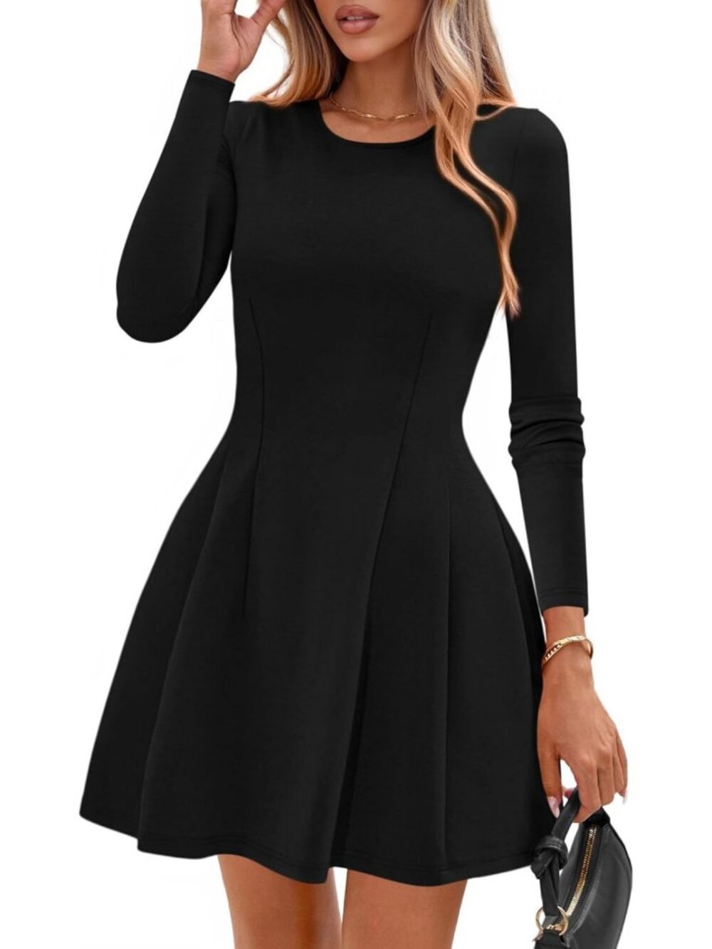 Chic Long Sleeve Pleated Mini Dress for Women - Perfect for Parties & Casual